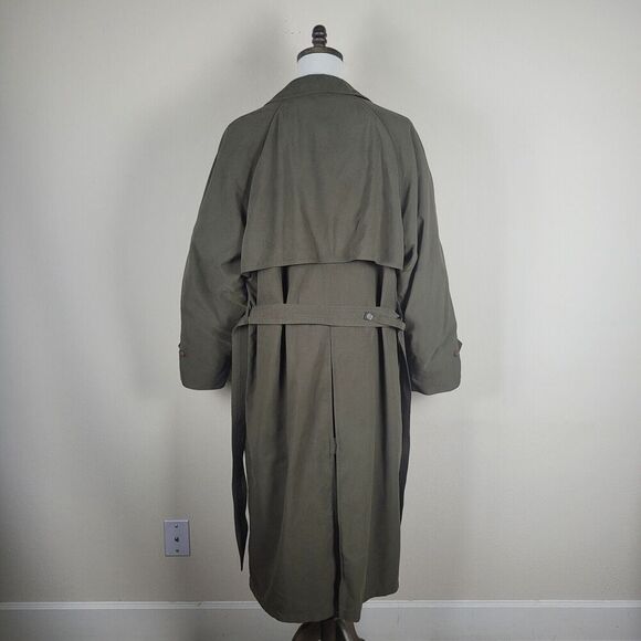 Vintage Perusal Coat Mens 44 Long Green Trench Double Breasted Belted Classic - Picture 6 of 10